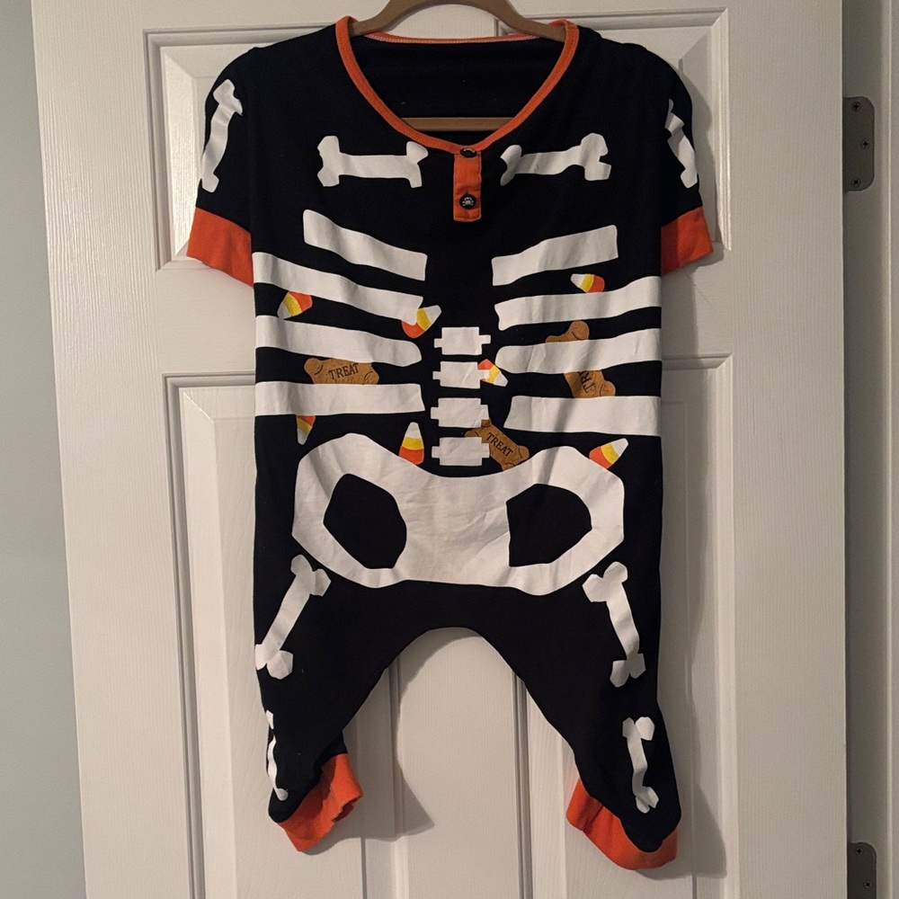 Source Unknown Skeleton Dog Pajamas - Black and White with Orange Trim